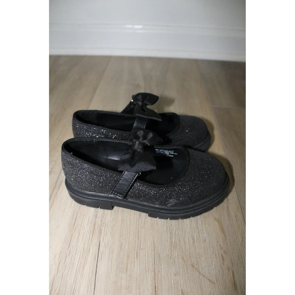Cat & Jack Girls Black Glitter Mary Jane Bow Flats Shoes Size 10 Target Chunky